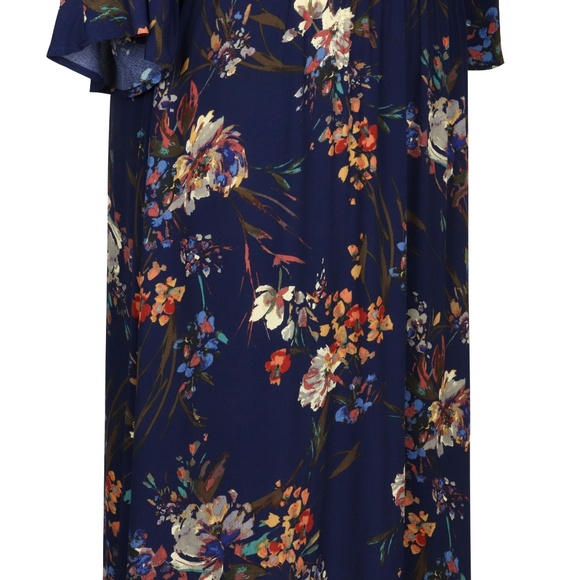 Moody Florals 2X Navy Blue Boho Gypsy Maxi Dress - Picture 7 of 8